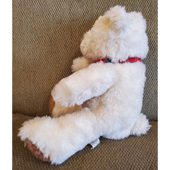 Chosun International Inc. White Bear Plush Toy with Red Plaid Bow Rare HTF - Picture 3 of 10